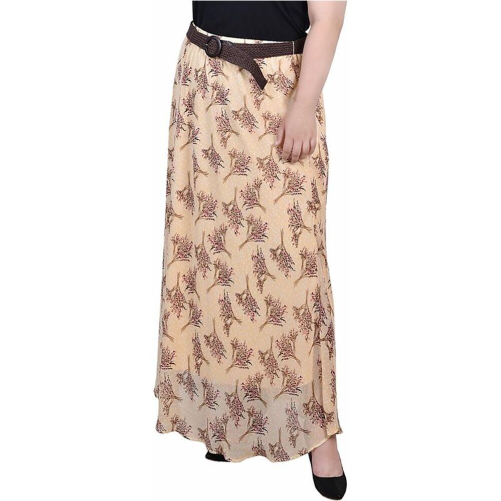 White Mark Womens Belted Floral Maxi Skirt, Multicoloured, Plus Size, 3X, MP